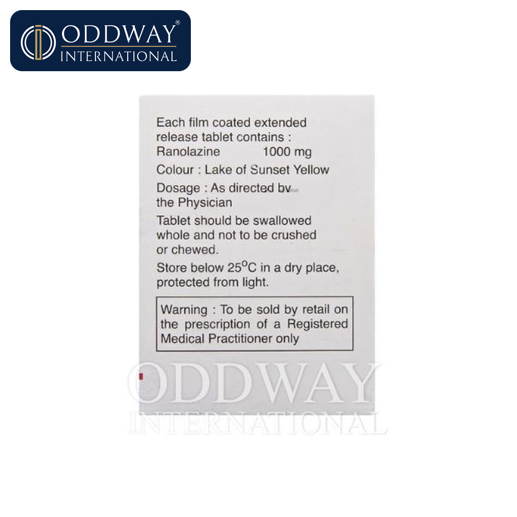 Ranolaz OD 1000 mg Tablet India export supply by Oddway International