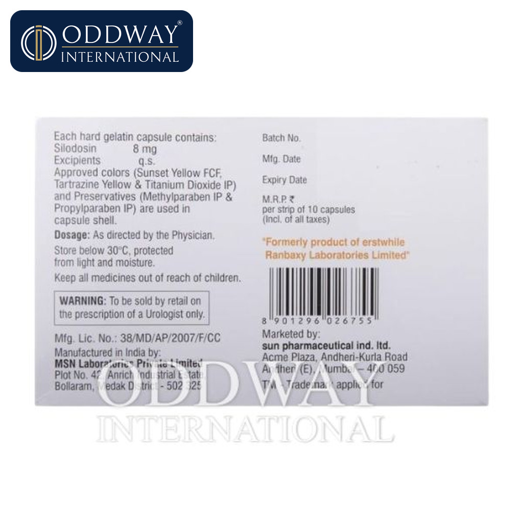 Silodal 8 mg Capsule India export supply through Oddway International