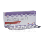 Anastrozole 1 mg Tablet carton with batch and expiry details