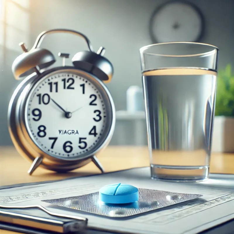 image of clock and sildenafil tablet showing how long does sildenafil last