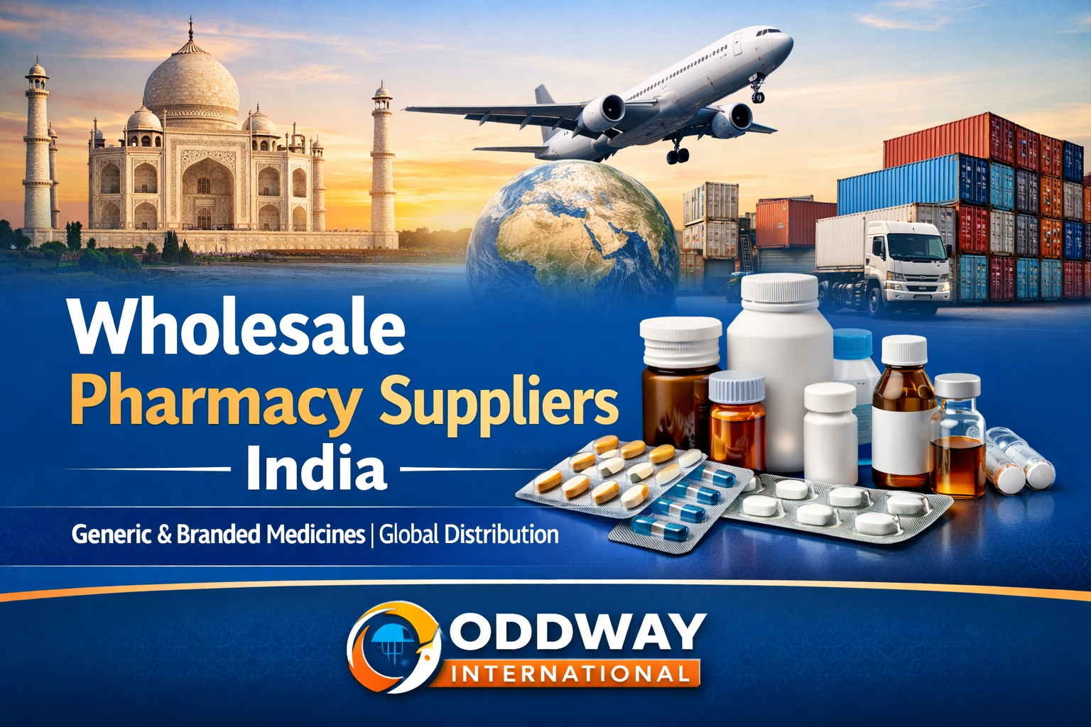 Wholesale pharmacy suppliers in India offering bulk generic and branded medicines for global export by Oddway International