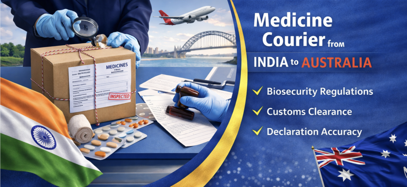 Medicine courier from India to Australia showing customs inspection and documentation process